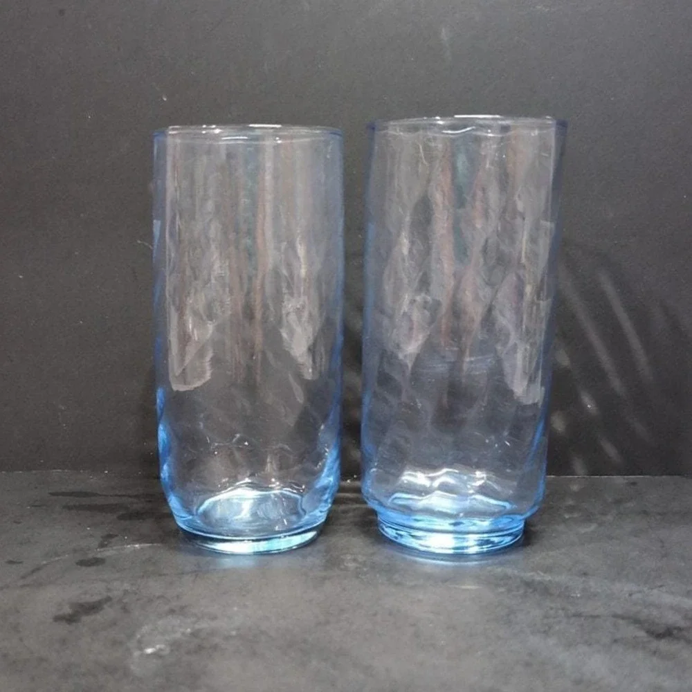Libbey Optic Swirl Blue Coolers,‎ Set of 2, Vintage 16oz Tumblers, Drinkware